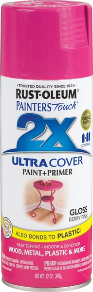 RUST-OLEUM PAINTER'S Touch 249123 Gloss Spray Paint, Gloss, Berry Pink, 12 oz, Aerosol Can [SKU: ORG9606799]