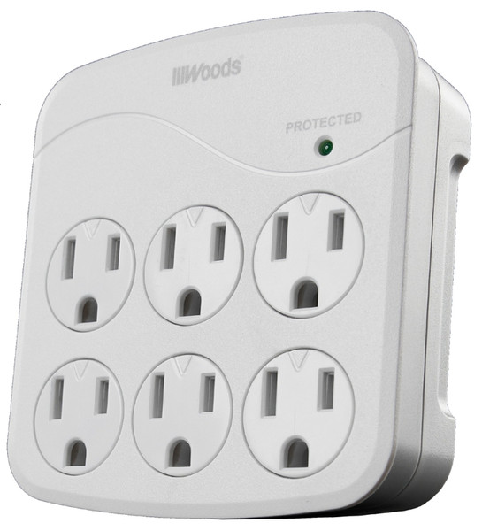Woods 41076 Surge Protector, 120 VAC, 15 A, 6 -Outlet, 1440 J Energy, White [SKU: ORG7226046]