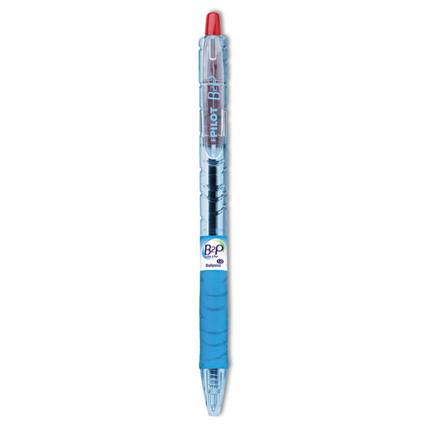 B2P Bottle-2-Pen Recycled Ballpoint Pen, Retractable, Medium 1 mm, Red Ink, Translucent Blue Barrel, Dozen [SKU: PIL32802]