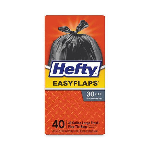 Easy Flaps Trash Bags, 30 gal, 1.05 mil, 30" x 33", Black, 40/Box [SKU: RFPE27744]
