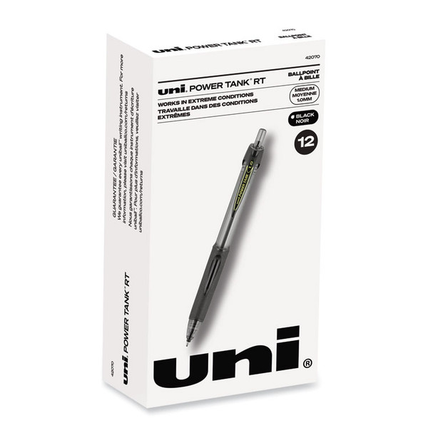 Power Tank RT Ballpoint Pen, Retractable, Bold 1 mm, Black Ink, Smoke/Black Barrel, Dozen [SKU: UBC42070]