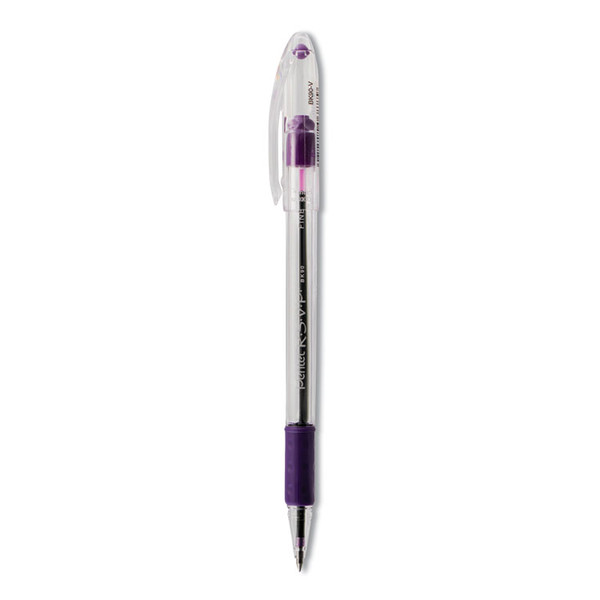 R.S.V.P. Ballpoint Pen, Stick, Fine 0.7 mm, Violet Ink, Clear/Violet Barrel, Dozen [SKU: PENBK90V]