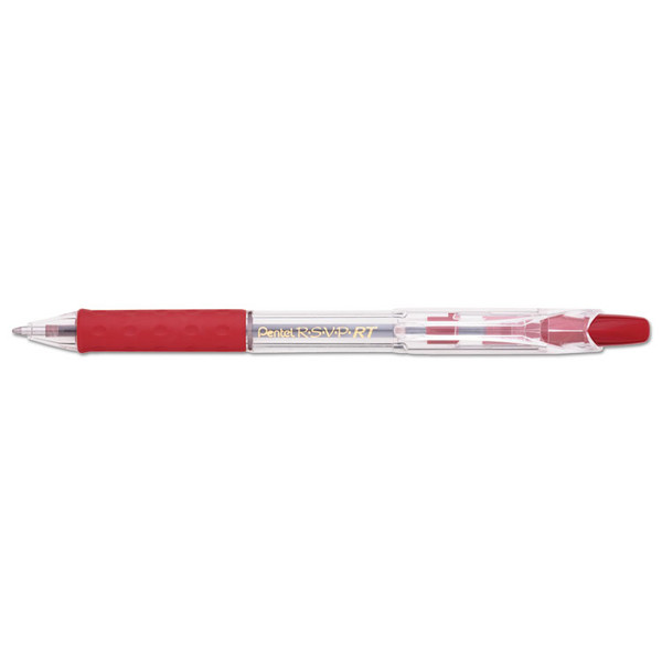 R.S.V.P. RT Ballpoint Pen, Retractable, Medium 1 mm, Red Ink, Clear Barrel, Dozen [SKU: PENBK93B]