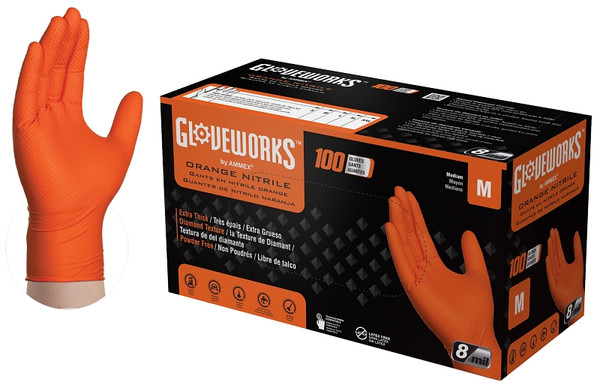 GLOVEWORKS GWON44100 Heavy-Duty Disposable Gloves, M, Nitrile, Powder-Free, Orange, 9-1/2 in L [SKU: ORG0021501]