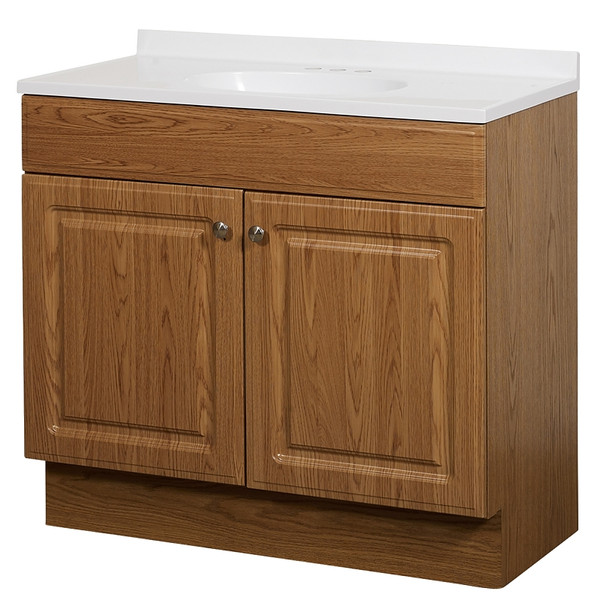 Zenna Home RBC36KK 2-Door Raised Panel Vanity with Top, Wood, Oak, Cultured Marble Sink, White Sink [SKU: ORG7441603]