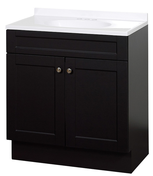 Zenna Home SBC30CH 2-Door Shaker Vanity with Top, Wood, Espresso, Cultured Marble Sink, White Sink [SKU: ORG7441710]