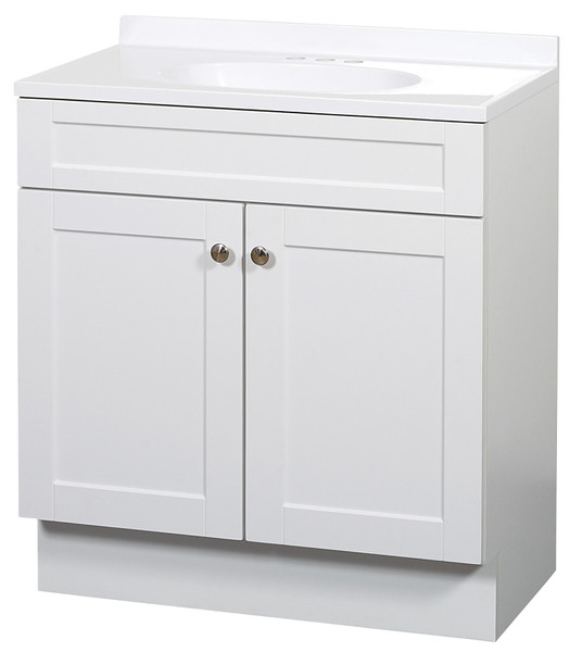 Zenna Home SBC30WW 2-Door Shaker Vanity with Top, Wood, White, Cultured Marble Sink, White Sink [SKU: ORG7441694]