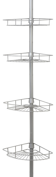 Zenna Home 2156NN Corner Tension Pole Shower Caddy, 8 in OAL, 11-1/2 in OAW, 4-Shelf, Steel, Satin Nickel [SKU: ORG2893402]