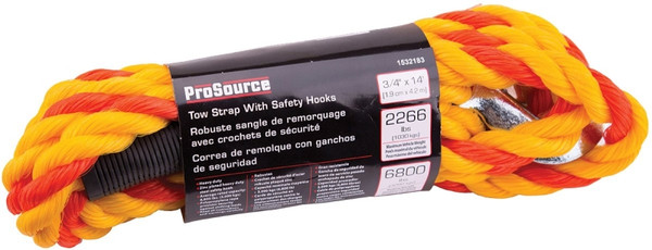 ProSource FH64067 Tow Rope, 3/4 in Dia, 14 ft L, Spring Hook End, 2266 lb Working Load, Polypropylene [SKU: ORG1532183]