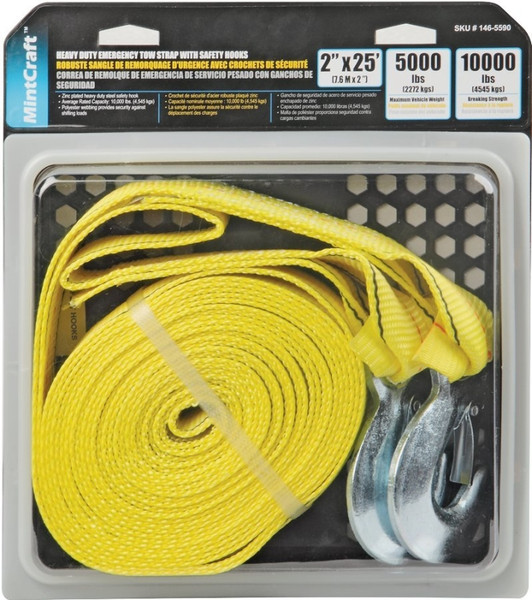 ProSource FH64062-1 Emergency Tow Strap, 10,000 lb, 2 in W, 25 ft L, Hook End, Polyester Webbing, Steel Hook [SKU: ORG1465590]