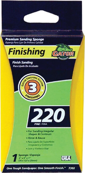 Gator 7302 Sanding Sponge, 5 in L, 3 in W, 220 Grit, Aluminum Oxide Abrasive [SKU: ORG7502214]