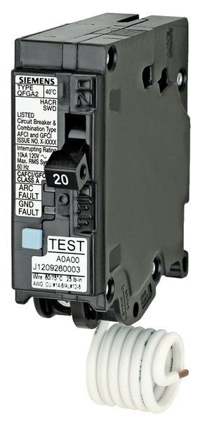 Siemens Q115DF Circuit Breaker, AFCI, GFCI, 15 A, 1 -Pole, 120 V, Instantaneous, Non-Interchangeable Trip, Black [SKU: ORG7195878]