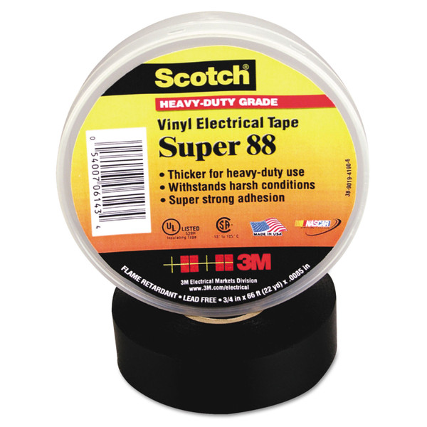 Scotch 88 Super Vinyl Electrical Tape, 0.75" X 66 Ft, Black [SKU: MMM06143]