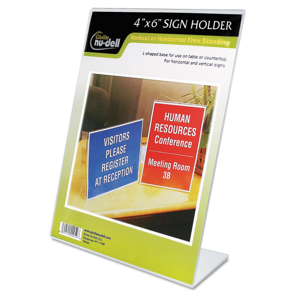 Clear Plastic Sign Holder, Desktop, 4 X 6 [SKU: NUD35446]
