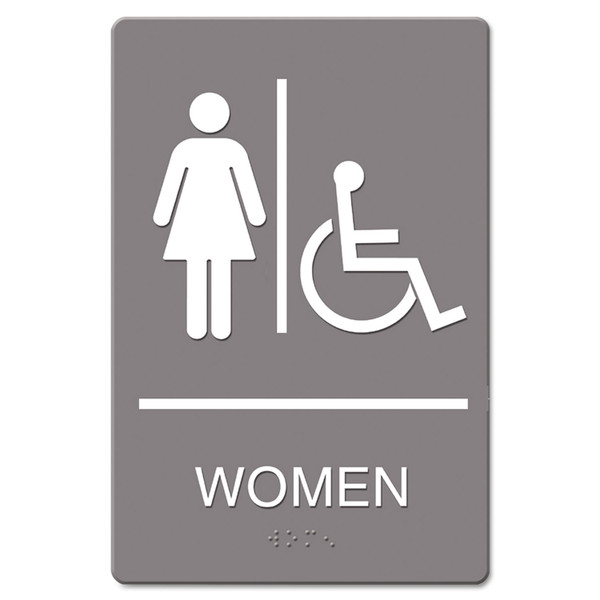 Ada Sign, Women Restroom Wheelchair Accessible Symbol, Molded Plastic, 6 X 9 [SKU: USS4814]