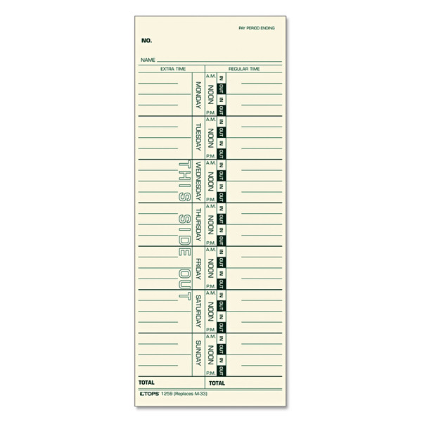 Time Clock Cards, Replacement For M-33, One Side, 3.5 X 9, 500/Box [SKU: TOP1259]