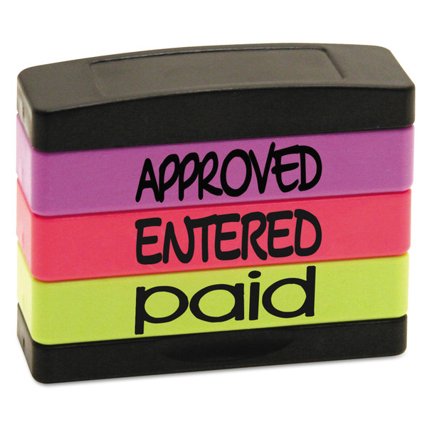 Interlocking Stack Stamp, Approved, Entered, Paid, 1.81" X 0.63", Assorted Fluorescent Ink [SKU: USS8802]