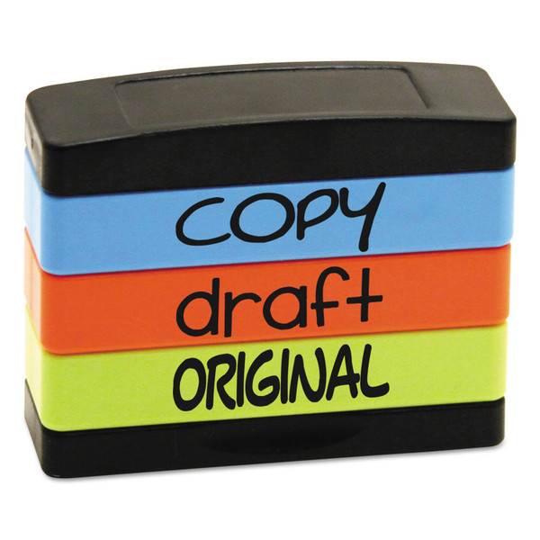 Interlocking Stack Stamp, Copy, Draft, Original, 1.81" X 0.63", Assorted Fluorescent Ink [SKU: USS8801]