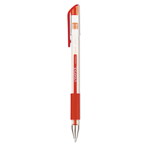 Comfort Grip Gel Pen, Stick, Medium 0.7 Mm, Red Ink, Clear/Red Barrel, Dozen [SKU: UNV39512]