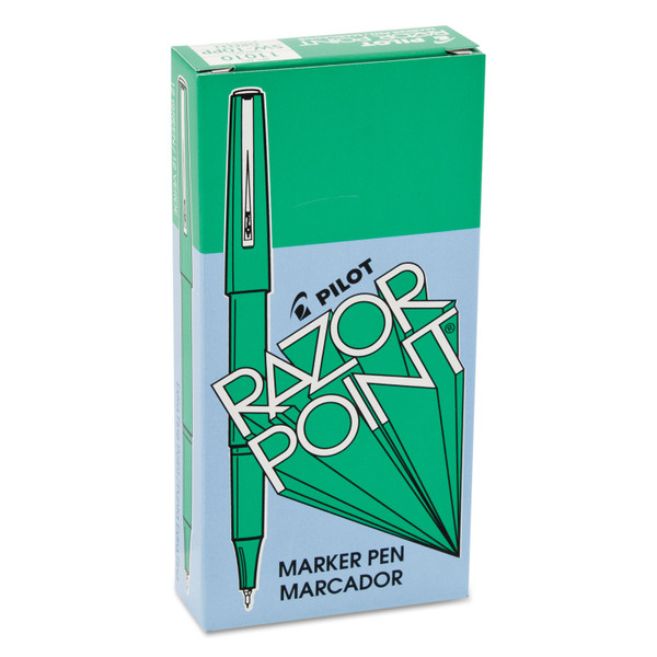 Razor Point Fine Line Porous Point Pen, Stick, Extra-Fine 0.3 Mm, Green Ink, Green Barrel, Dozen [SKU: PIL11010]