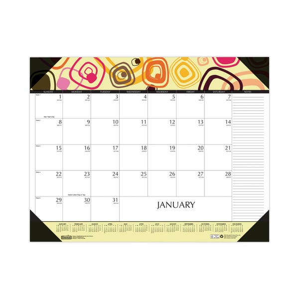 Recycled Desk Pad Calendar, Geometric Artwork, 22 x 17, White Sheets, Black Binding/Corners,12-Month (Jan to Dec): 2024 [SKU: HOD149]