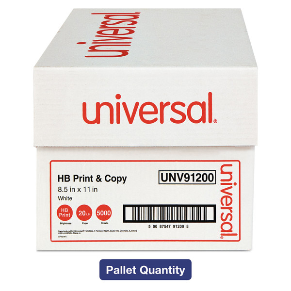 Multipurpose Paper, 96 Bright, 20 Lb Bond Weight, 8.5 X 11, White, 500 Sheets/Ream, 10 Reams/Carton, 40 Cartons/Pallet [SKU: UNV91200PLT]