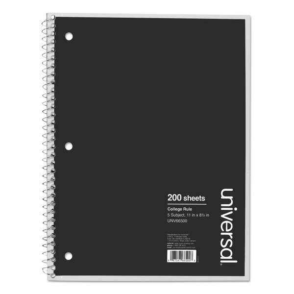 Wirebound Notebook, 5-Subject, Medium/College Rule, Black Cover, (200) 11 X 8.5 Sheets [SKU: UNV66500]