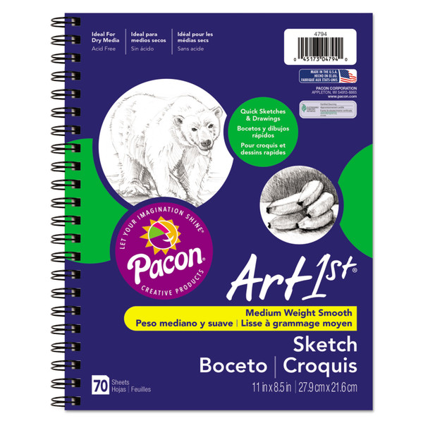 Art1St Sketch Diary, 60 Lb Text Paper Stock, Blue Cover, (70) 11 X 8.5 Sheets [SKU: PAC4794]