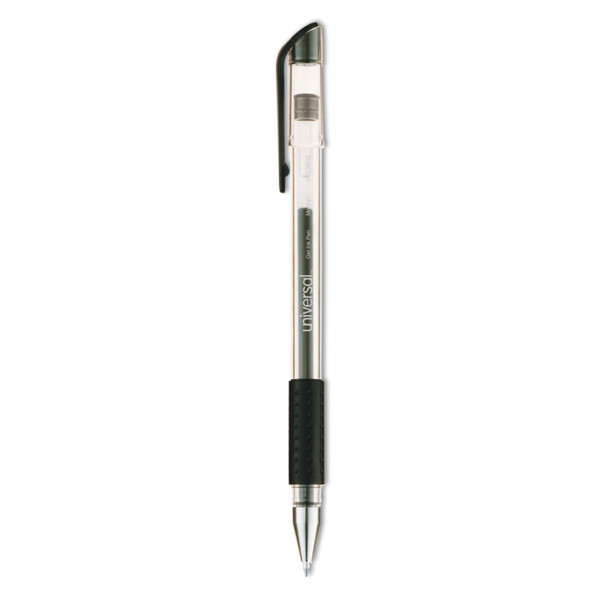 Comfort Grip Gel Pen, Stick, Medium 0.7 Mm, Black Ink, Clear/Black Barrel, Dozen [SKU: UNV39510]