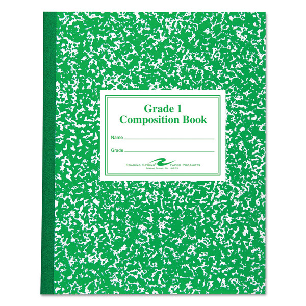 Grade School Ruled Composition Book, Manuscript Format, Green Cover, (50) 9.75 X 7.75 Sheets [SKU: ROA77920]