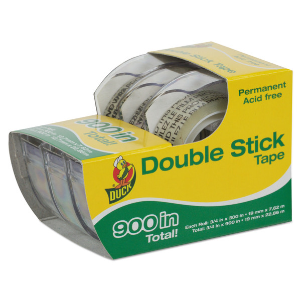 Permanent Double-Stick Tape With Dispenser, 1" Core, 0.5" X 25 Ft, Clear, 3/Pack [SKU: DUC0021087]