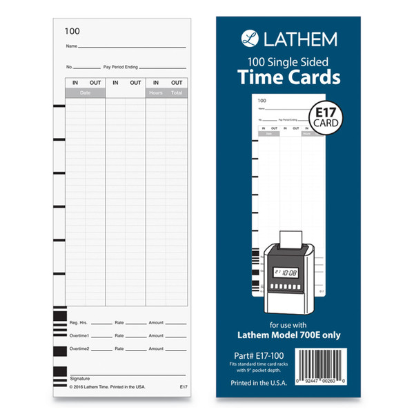 Time Clock Cards For Lathem Time 700E, One Side, 3.5 X 9, 100/Pack [SKU: LTHE17100]
