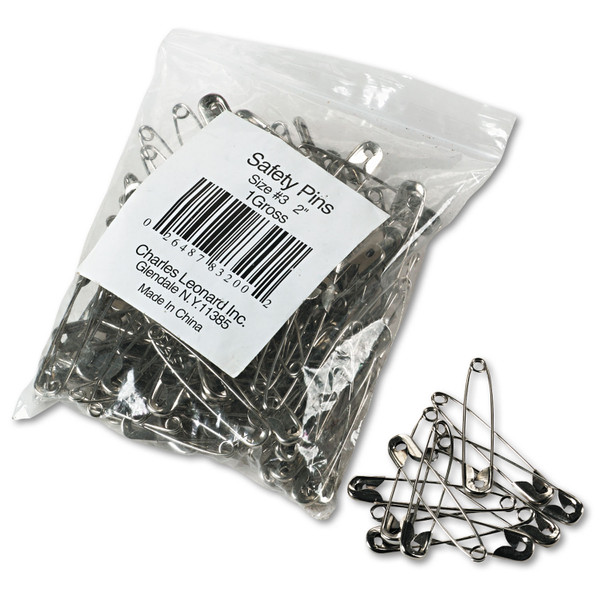 Safety Pins, Nickel-Plated, Steel, 2" Length, 144/Pack [SKU: LEO83200]