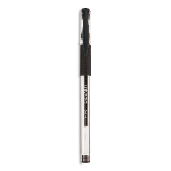 Comfort Grip Gel Pen, Stick, Fine 0.5 Mm, Black Ink, Clear/Black Barrel, Dozen [SKU: UNV39514]