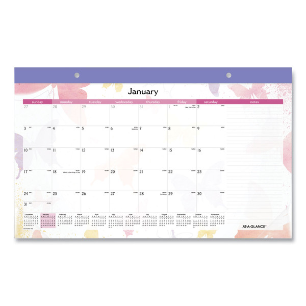 Watercolors Monthly Desk Pad Calendar, Watercolor Artwork, 17.75 x 11, White Sheets, Purple Binding, 12-Month (Jan-Dec): 2024 [SKU: AAGSK91705]