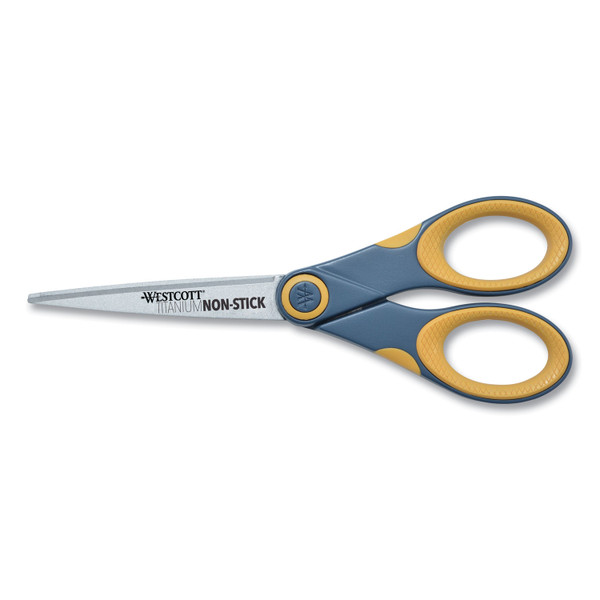 Non-Stick Titanium Bonded Scissors, 7" Long, 3" Cut Length, Gray/Yellow Straight Handle [SKU: ACM14851]