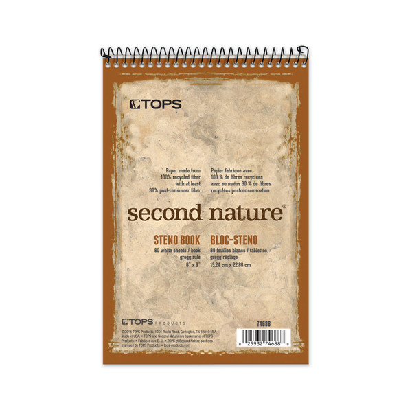 Second Nature Recycled Notepads, Gregg Rule, Brown Cover, 80 White 6 X 9 Sheets [SKU: TOP74688]