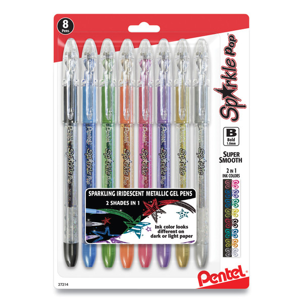 Sparkle Pop Metallic Gel Pen, Stick, Bold 1 Mm, Assorted Ink Colors, Clear Barrel, 8/Pack [SKU: PENK91BPS8M]