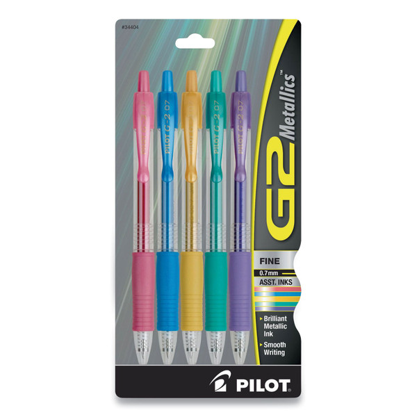 G2 Metallics Gel Pen, Retractable, Fine 0.7 Mm, Assorted Metallic Ink Colors, Assorted Barrel Colors, 5/Pack [SKU: PIL34404]