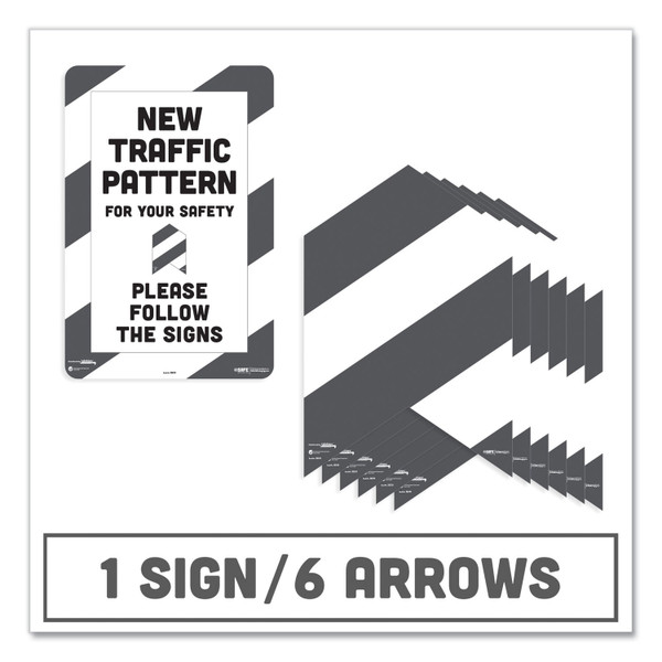 Besafe Carpet Decals, New Traffic Pattern For Your Safety; Please Follow The Signs, 12 X 18, White/Gray, 7/Pack [SKU: TAB29203]