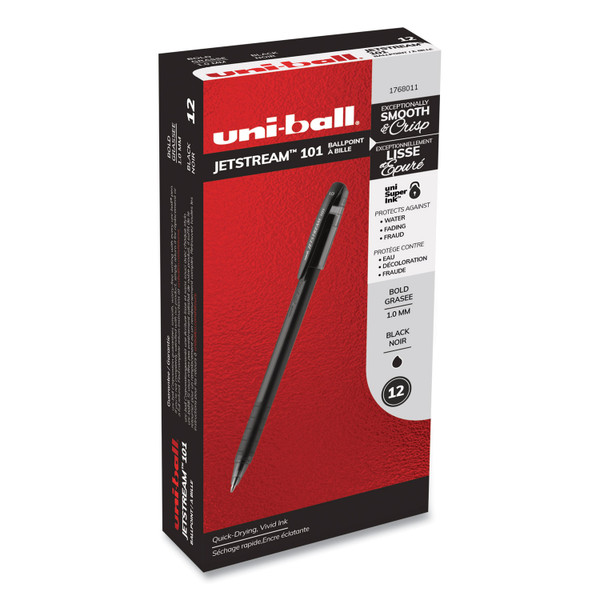 Jetstream 101 Roller Ball Pen, Stick, Bold 1 Mm, Black Ink, Black Barrel, Dozen [SKU: UBC1768011]
