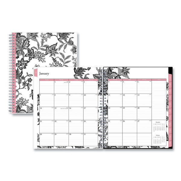 Analeis Monthly Planner, Analeis Floral Artwork, 10 x 8, White/Black/Coral Cover, 12-Month (Jan to Dec): 2024 [SKU: BLS100004]