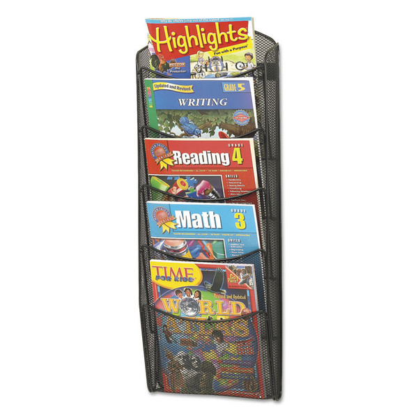 Onyx Mesh Literature Rack, Five Compartments, 10.25w x 3.5d x 28.33h, Black [SKU: SAF5578BL]