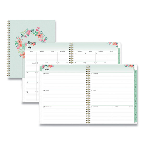 Laurel Academic Year Weekly/Monthly Planner, Floral Artwork, 11 x 8.5, Green/Pink Cover, 12-Month (July-June): 2021-2022 [SKU: BLS131947]