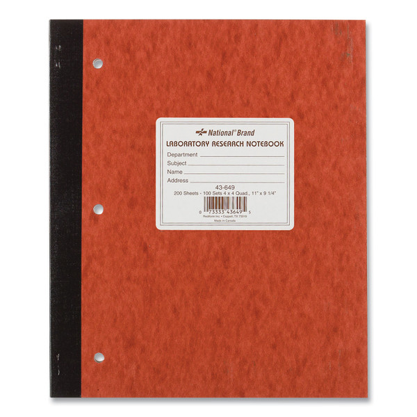 Duplicate Laboratory Notebooks, Stitched Binding, Quadrille Rule (4 Sq/In), Brown Cover, (200) 11 X 9.25 Sheets [SKU: RED43649]