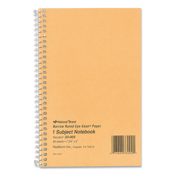 Single-Subject Wirebound Notebooks, Narrow Rule, Brown Paperboard Cover, (80) 7.75 X 5 Sheets [SKU: RED33002]