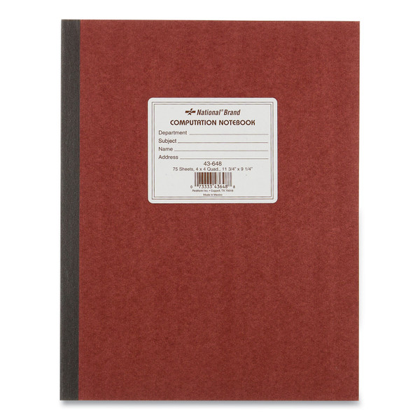 Computation Notebook, Quadrille Rule (4 Sq/In), Brown Cover, (75) 11.75 X 9.25 Sheets [SKU: RED43648]