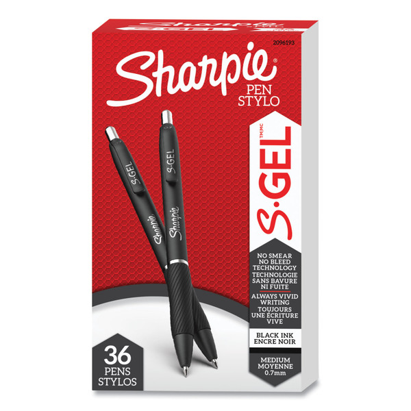 S-Gel High-Performance Gel Pen, Retractable, Medium 0.7Mm, Black Ink, Black Barrel, 36/Pack [SKU: SAN2096193]