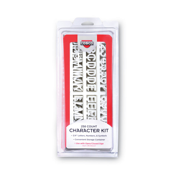 Character Kit, Letters, Numbers, Symbols, Helvetica, White, 0.75"H, 258 Pieces [SKU: COS098233]