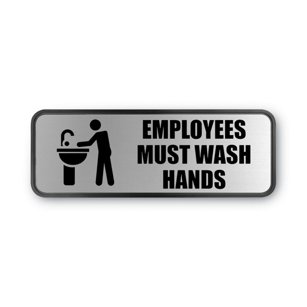 Brushed Metal Office Sign, Employees Must Wash Hands, 9 X 3, Silver [SKU: COS098205]
